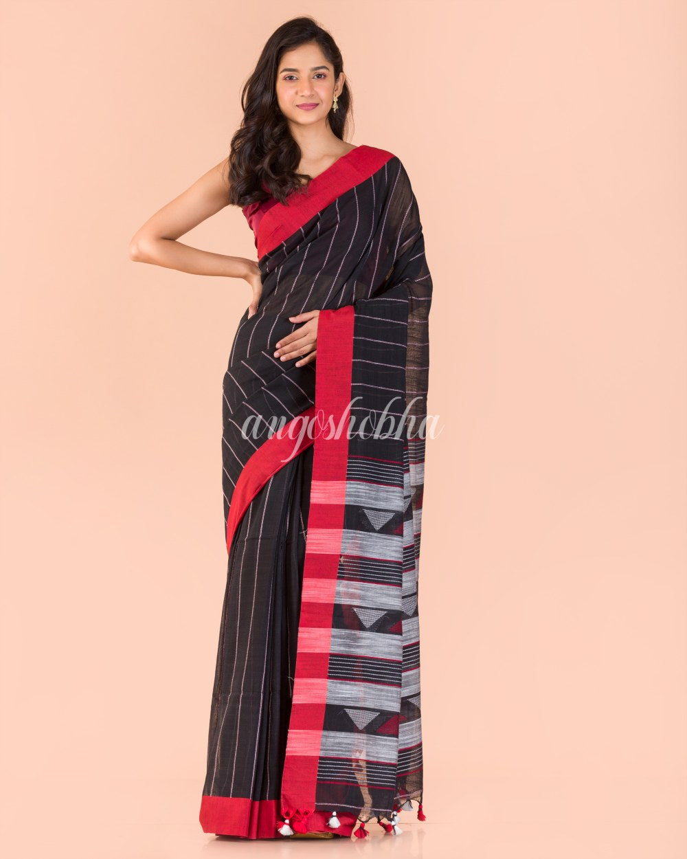 Black Handloom Cotton Saree angoshobha
