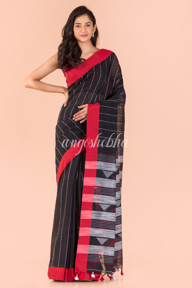 Black Handloom Cotton Saree