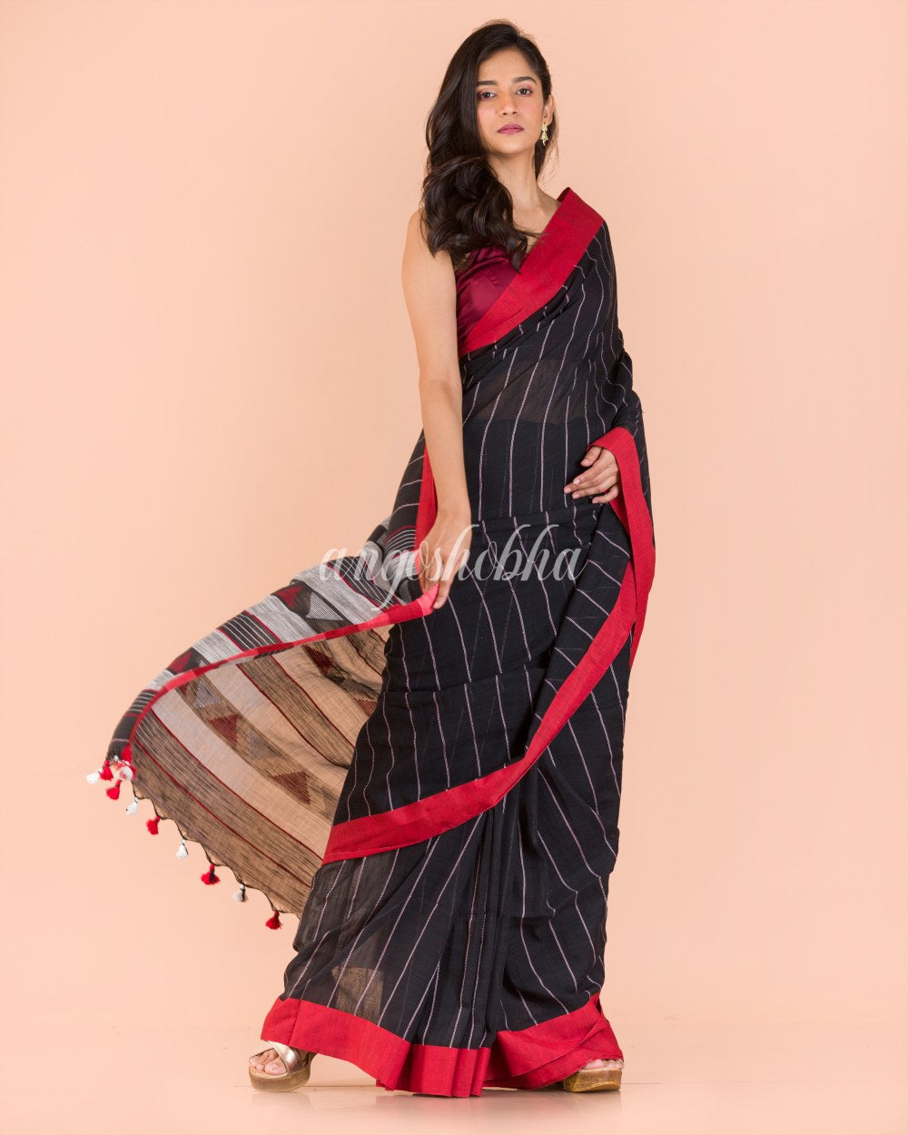 Black Handloom Cotton Saree angoshobha