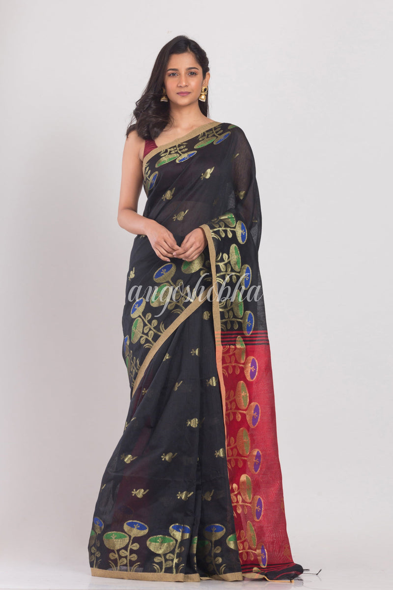 Black Handloom Cotton Silk Saree