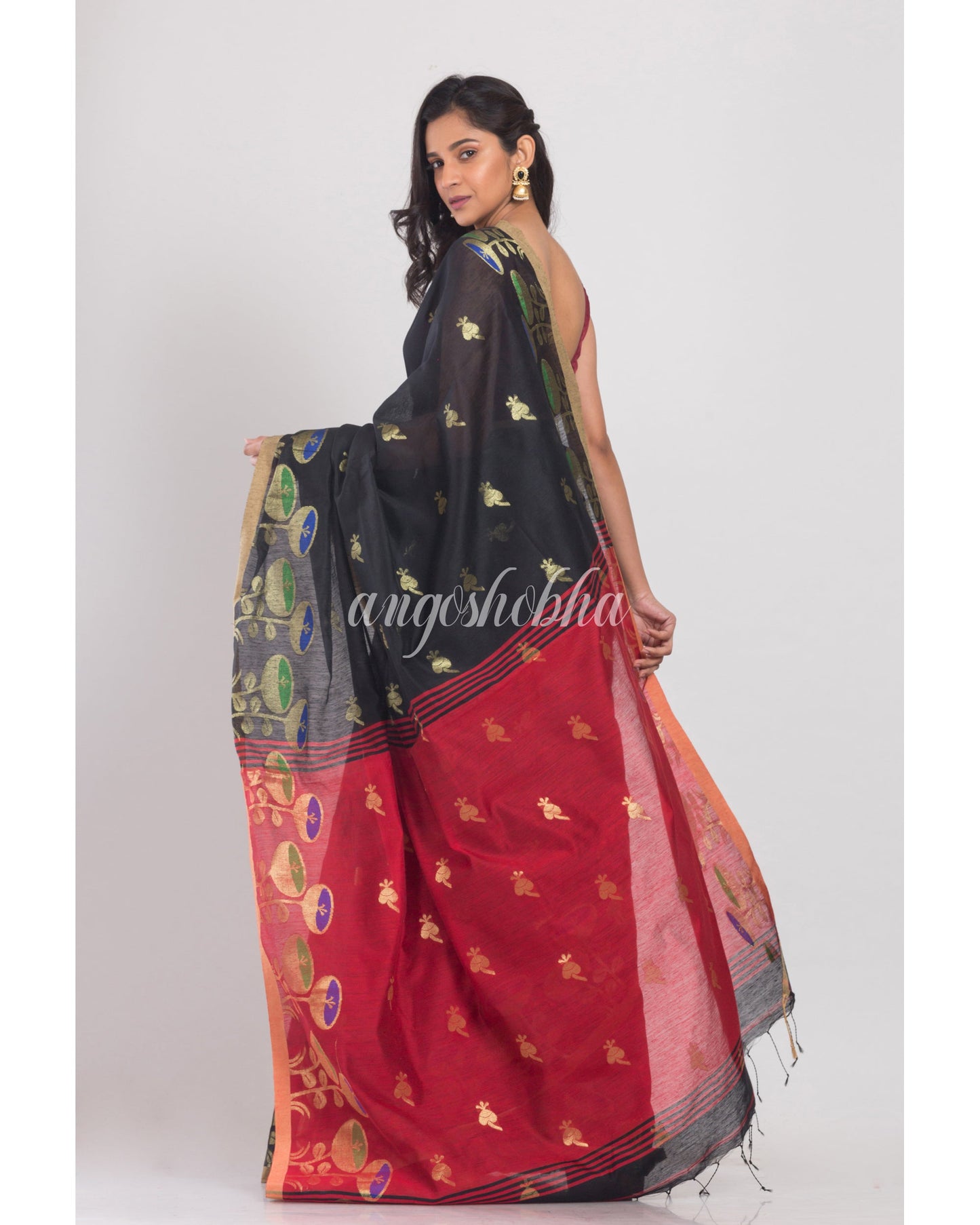 Black Handloom Cotton Silk Saree angoshobha