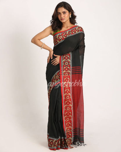 Black Handloom Cotton Tangail Saree angoshobha