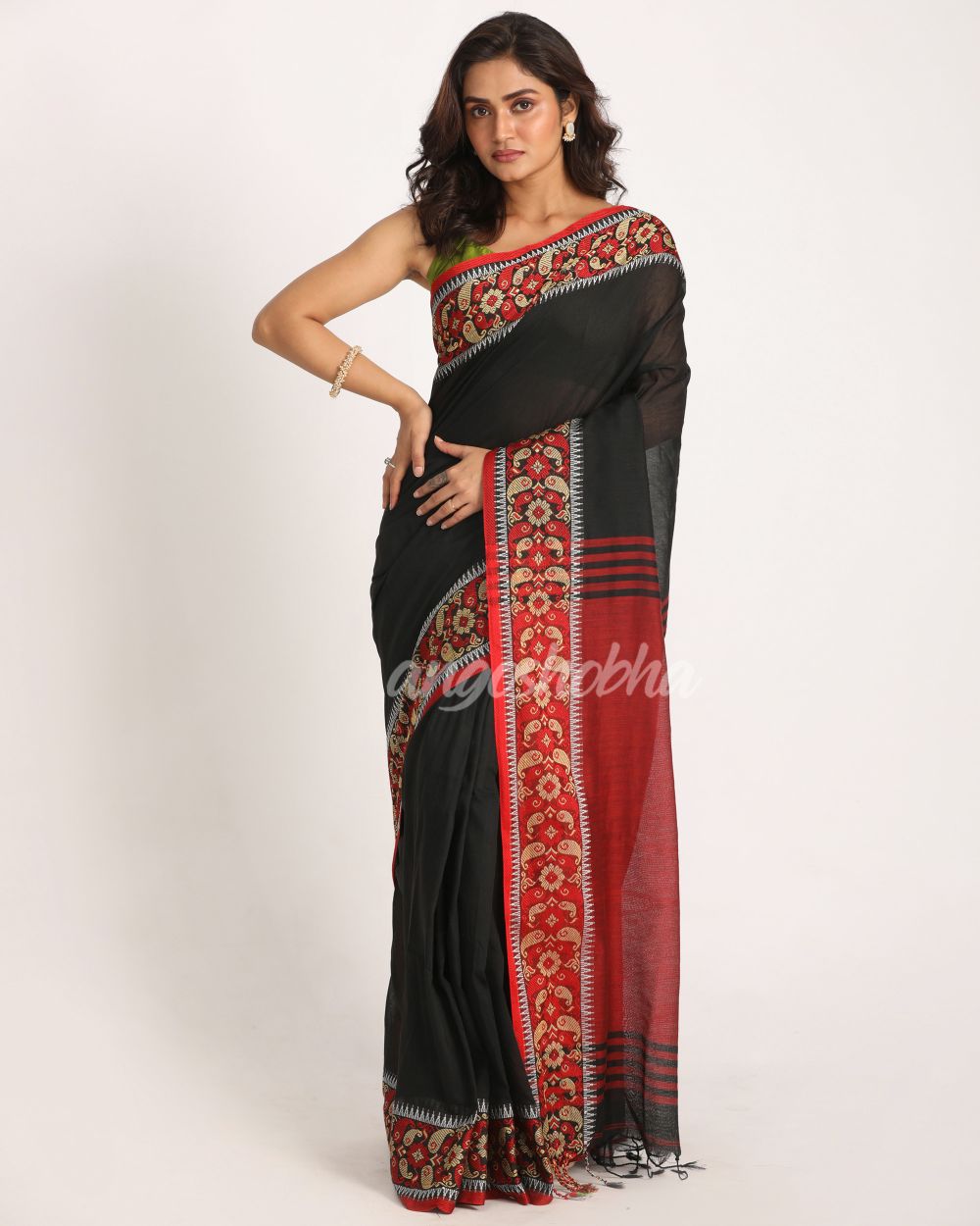 Black Handloom Cotton Tangail Saree angoshobha