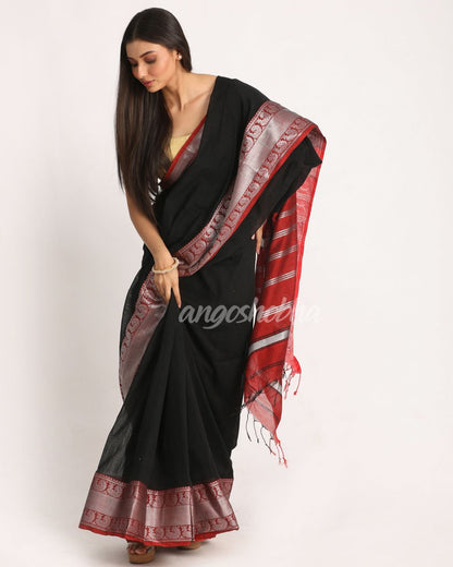 Black Handloom Cotton Tangail Saree angoshobha