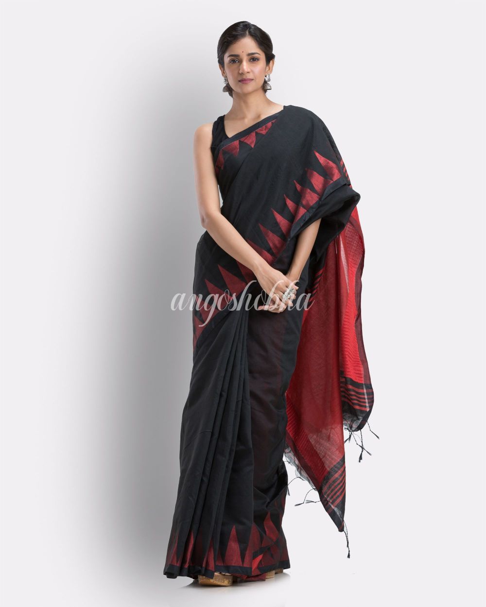 Black Handloom Cotton blend Saree angoshobha