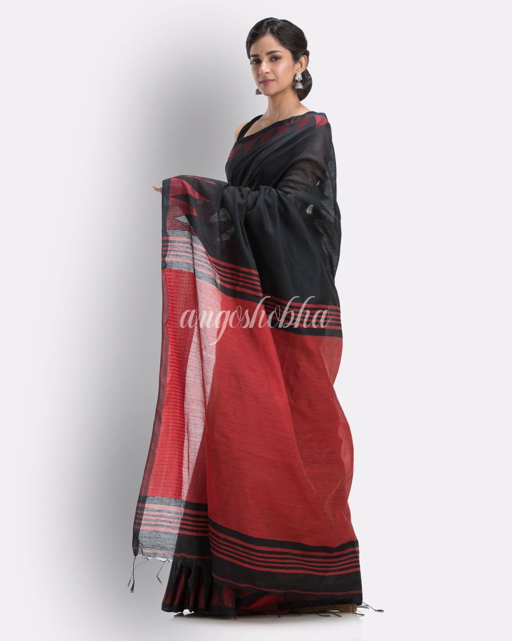 Black Handloom Cotton blend Saree angoshobha