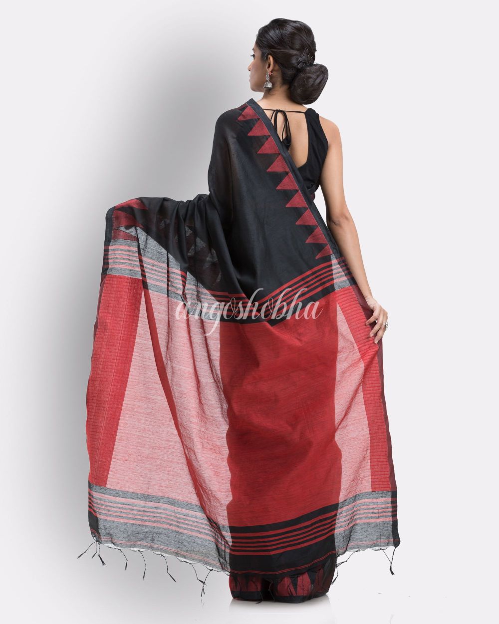 Black Handloom Cotton blend Saree angoshobha