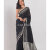 Black Handloom Linen Saree Silver Zari Border And Pallu angoshobha