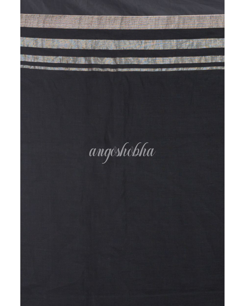 Black Handloom Linen Saree Silver Zari Border And Pallu angoshobha