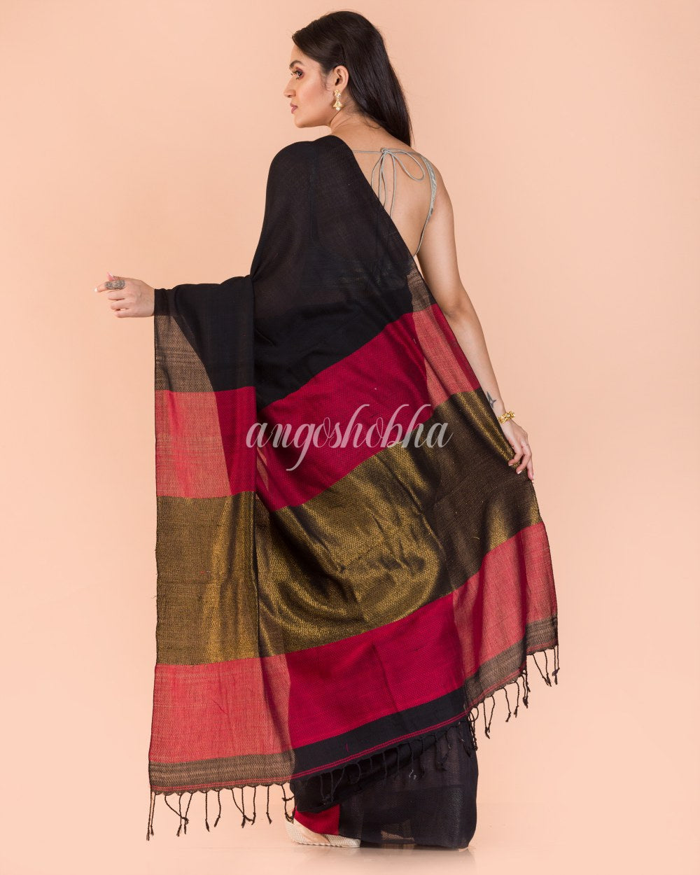 Black Handwoven Cotton Saree angoshobha