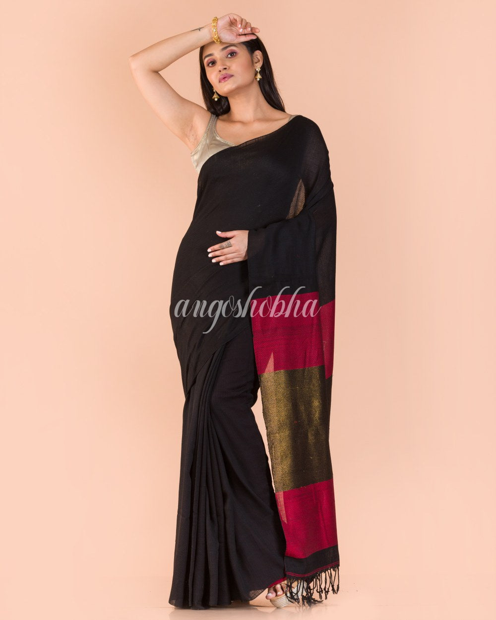 Black Handwoven Cotton Saree angoshobha