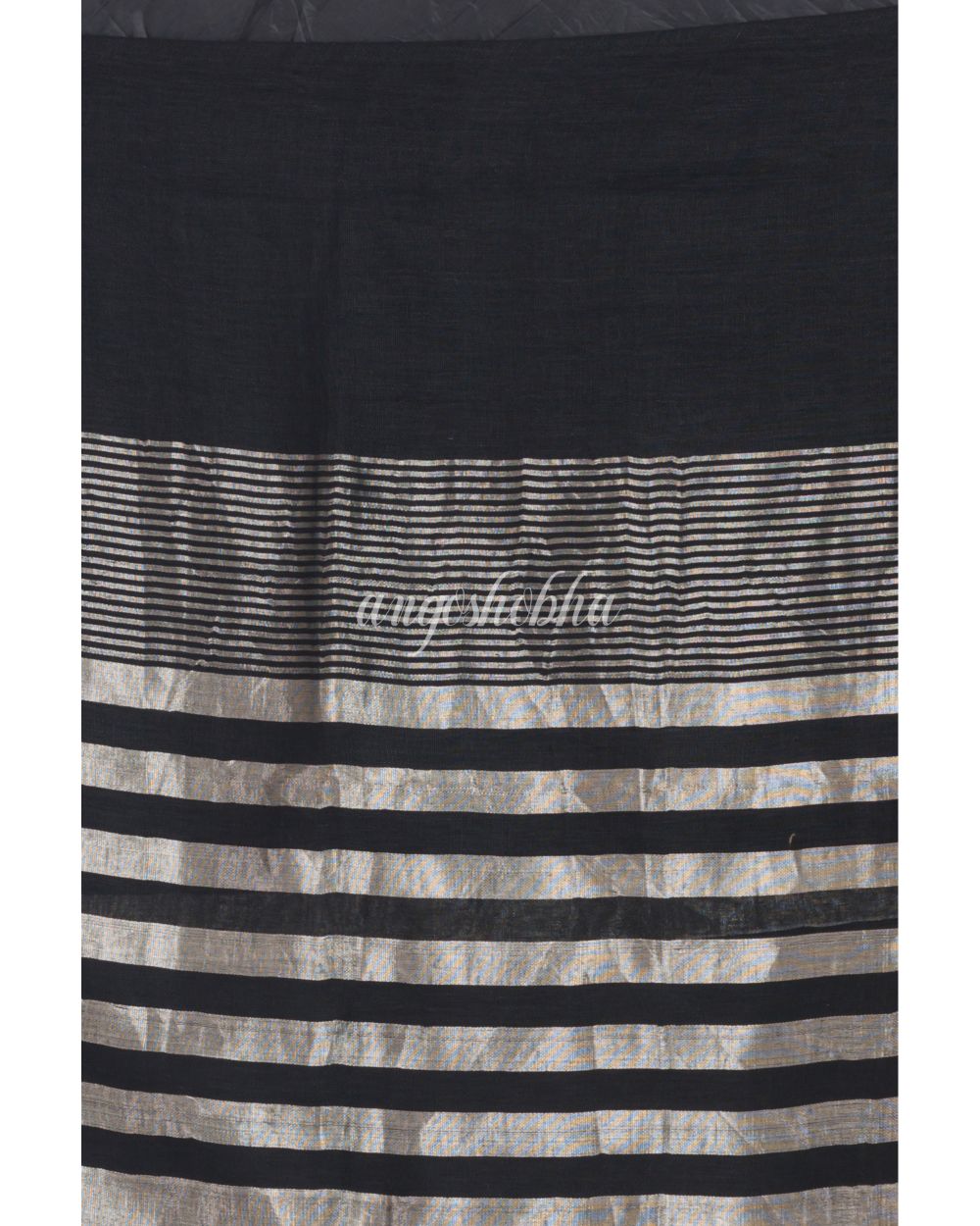 Black Handwoven Linen Saree angoshobha