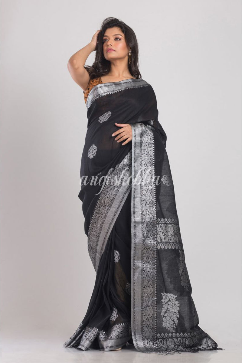 Black Handwoven Linen Saree
