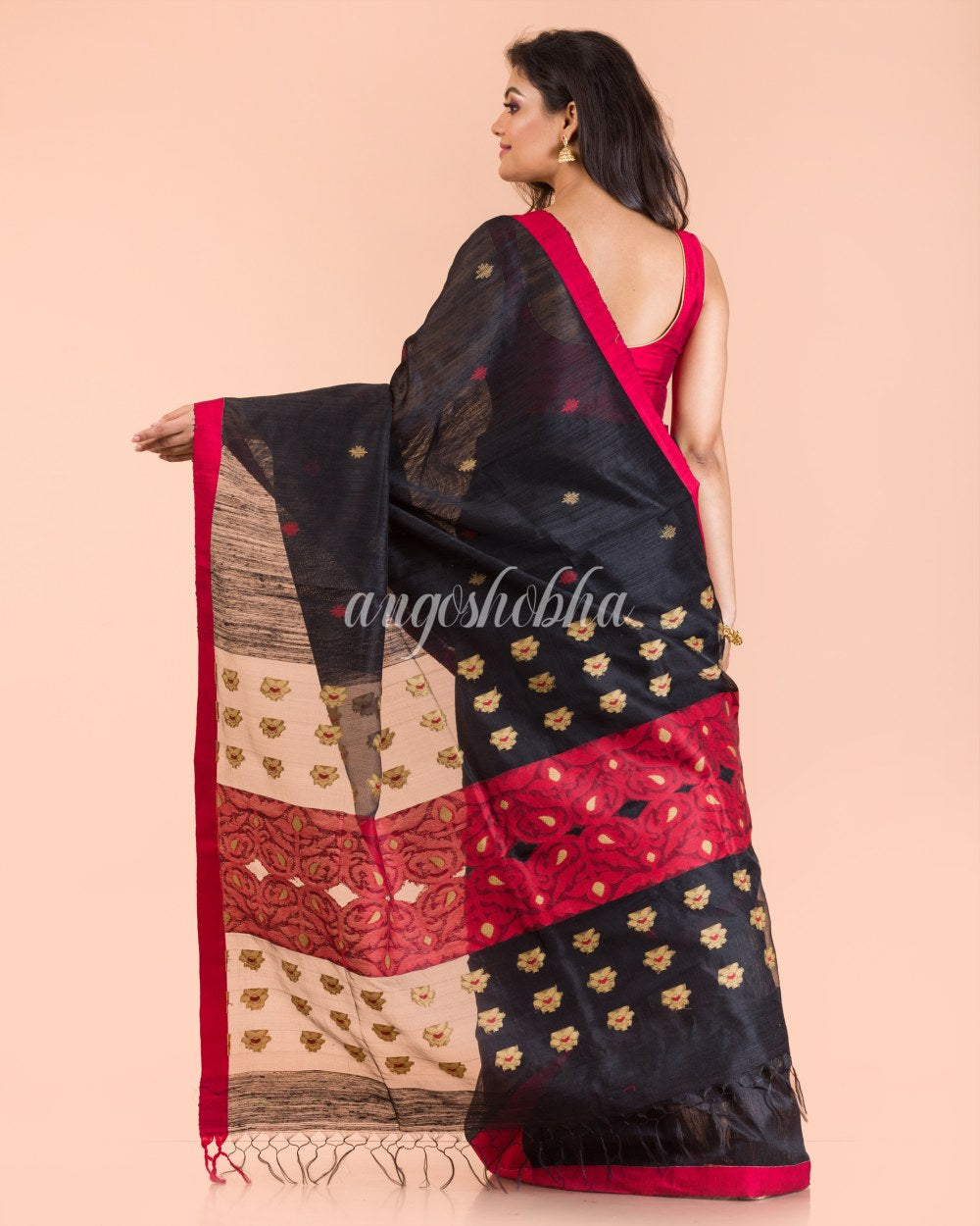 Black Handwoven Matka Silk Saree angoshobha