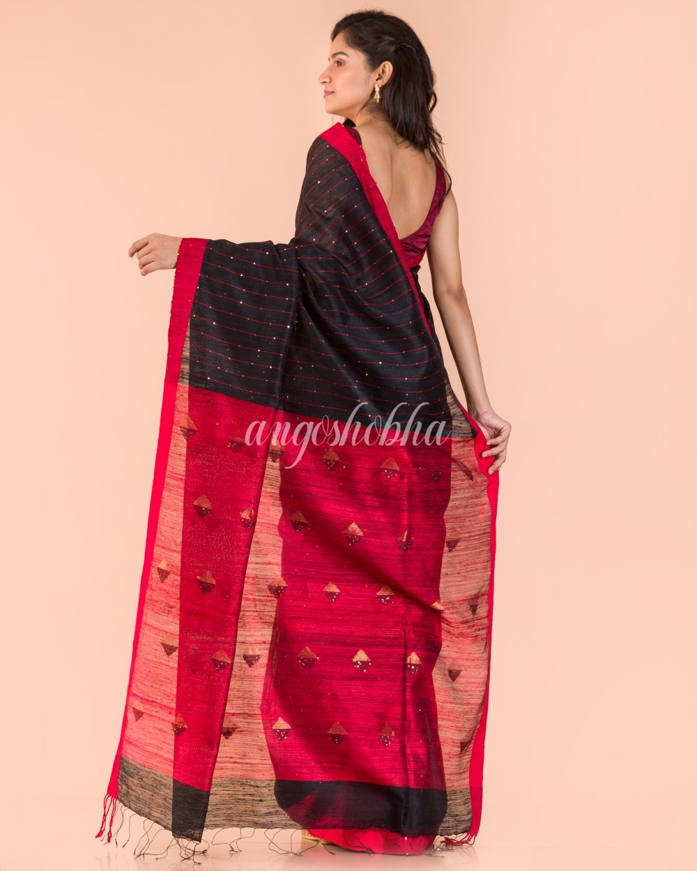 Black Handwoven Matka Silk Saree angoshobha