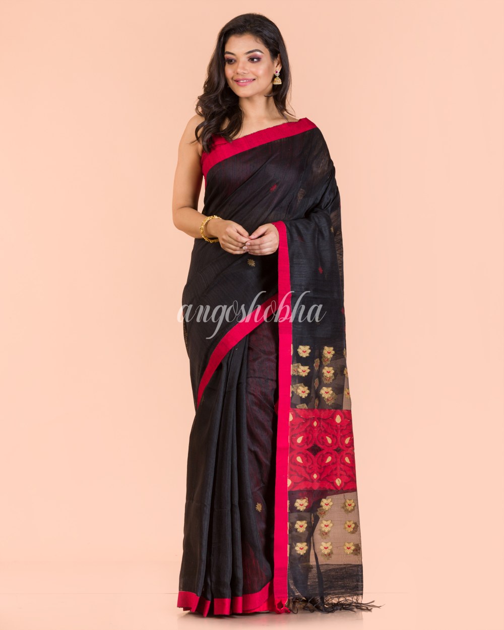 Black Handwoven Matka Silk Saree angoshobha