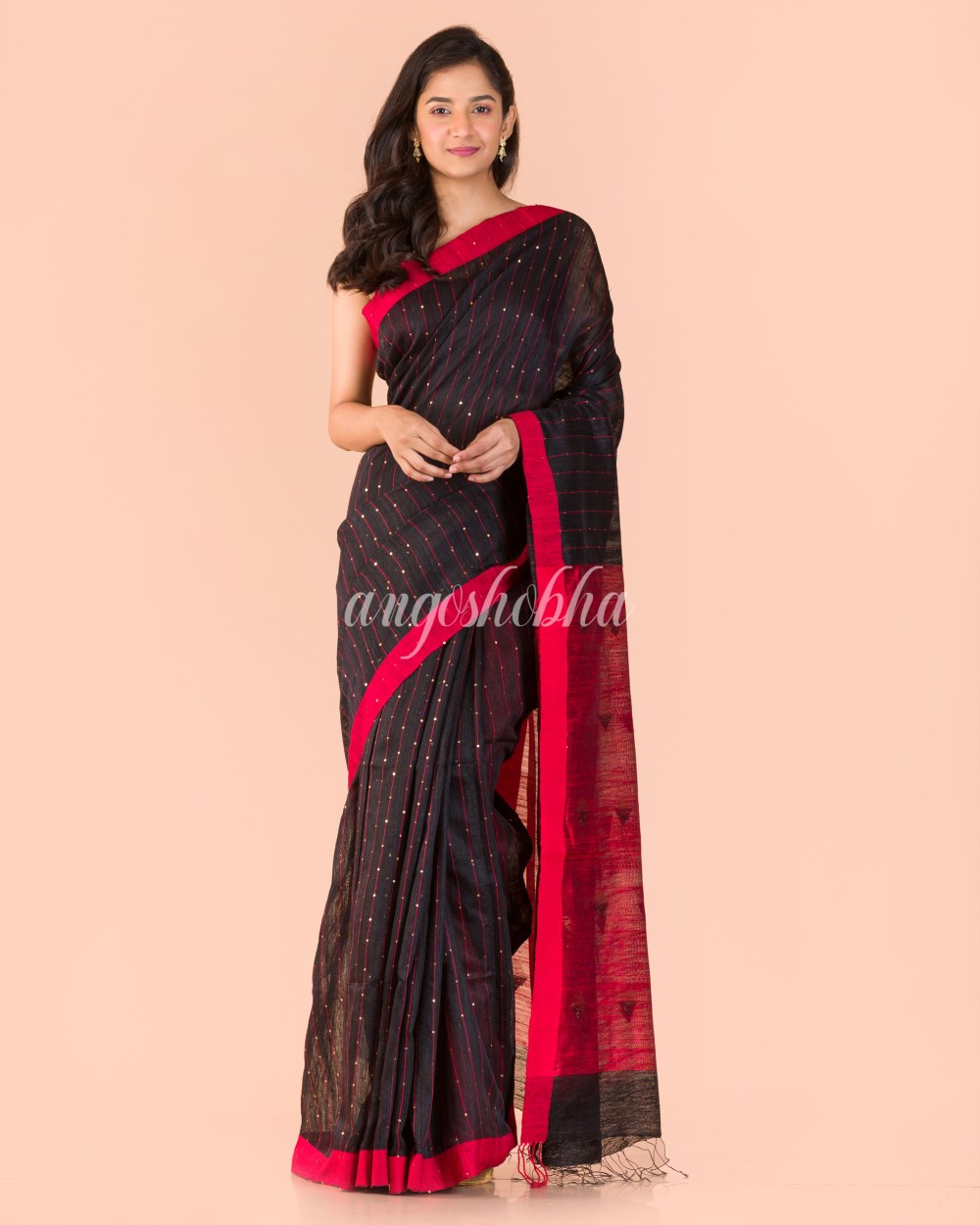 Black Handwoven Matka Silk Saree angoshobha