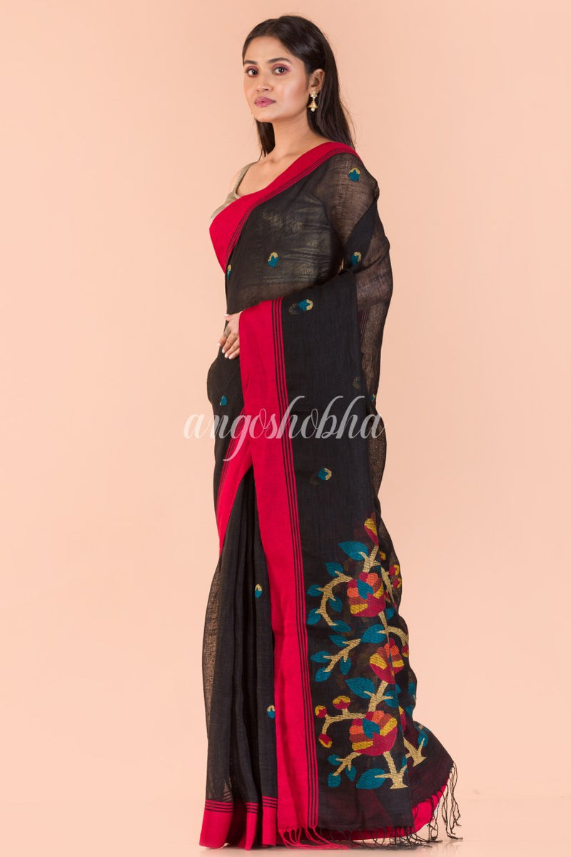 Black Linen Jamdani Saree