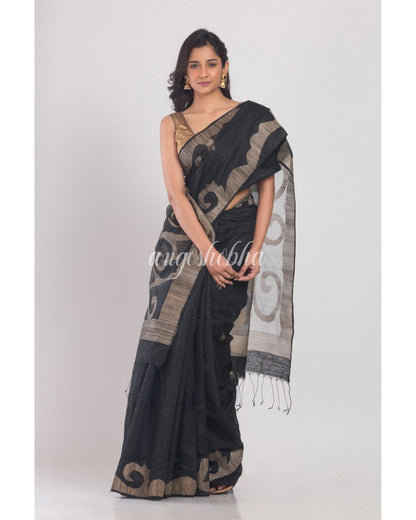 Black Matka Silk Jamdani Saree angoshobha