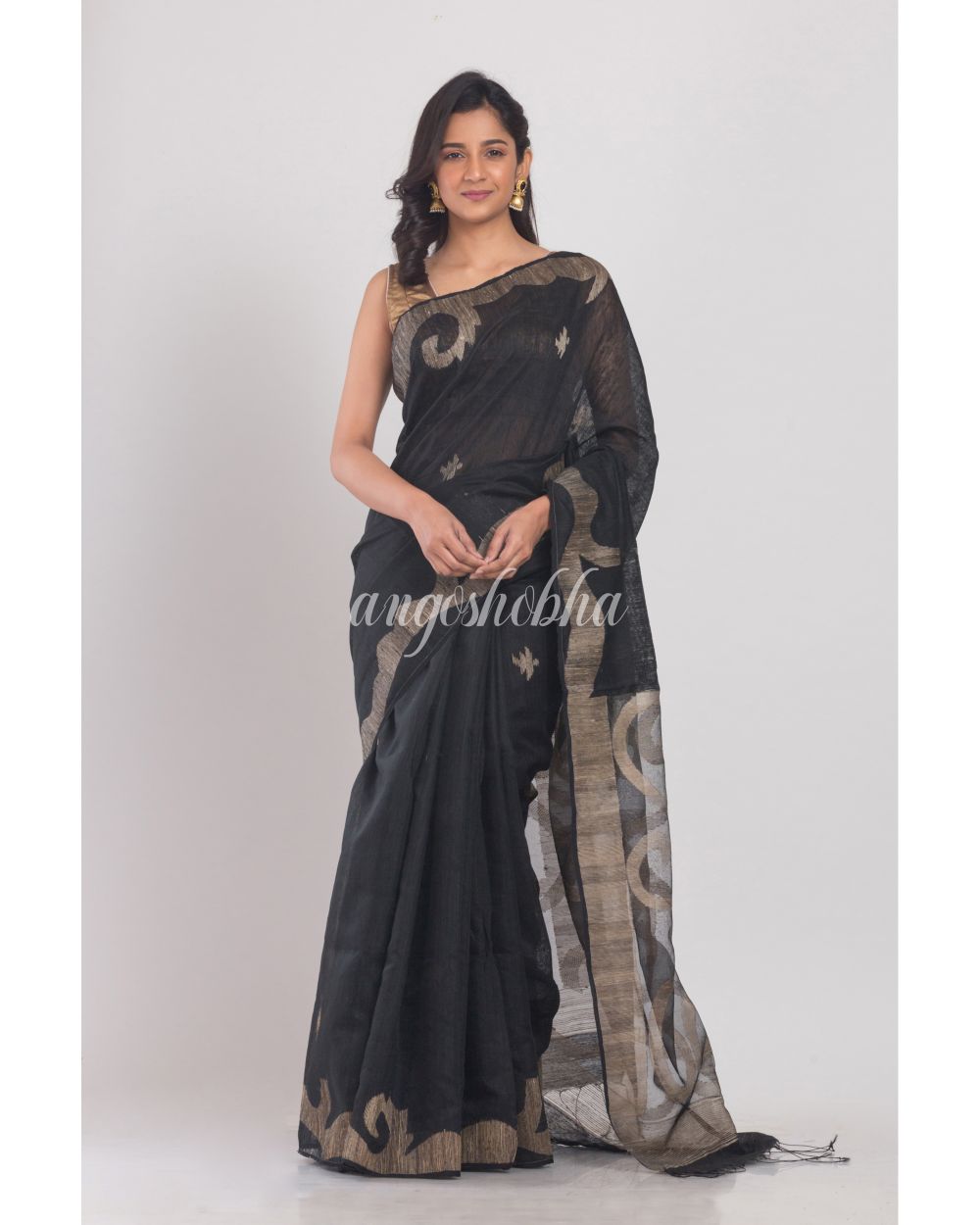 Black Matka Silk Jamdani Saree angoshobha