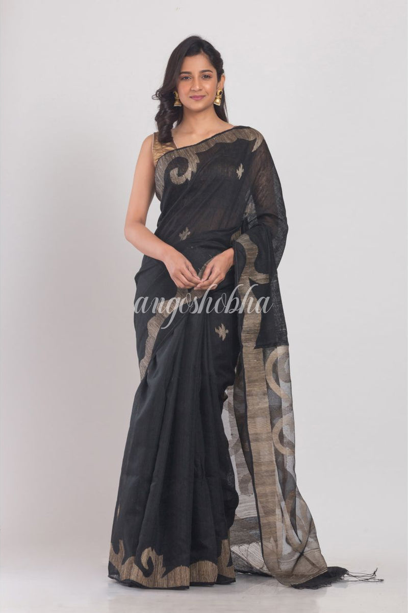 Black Matka Silk Jamdani Saree