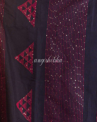 Black  Sequins Handwoven Blended CottonSaree angoshobha