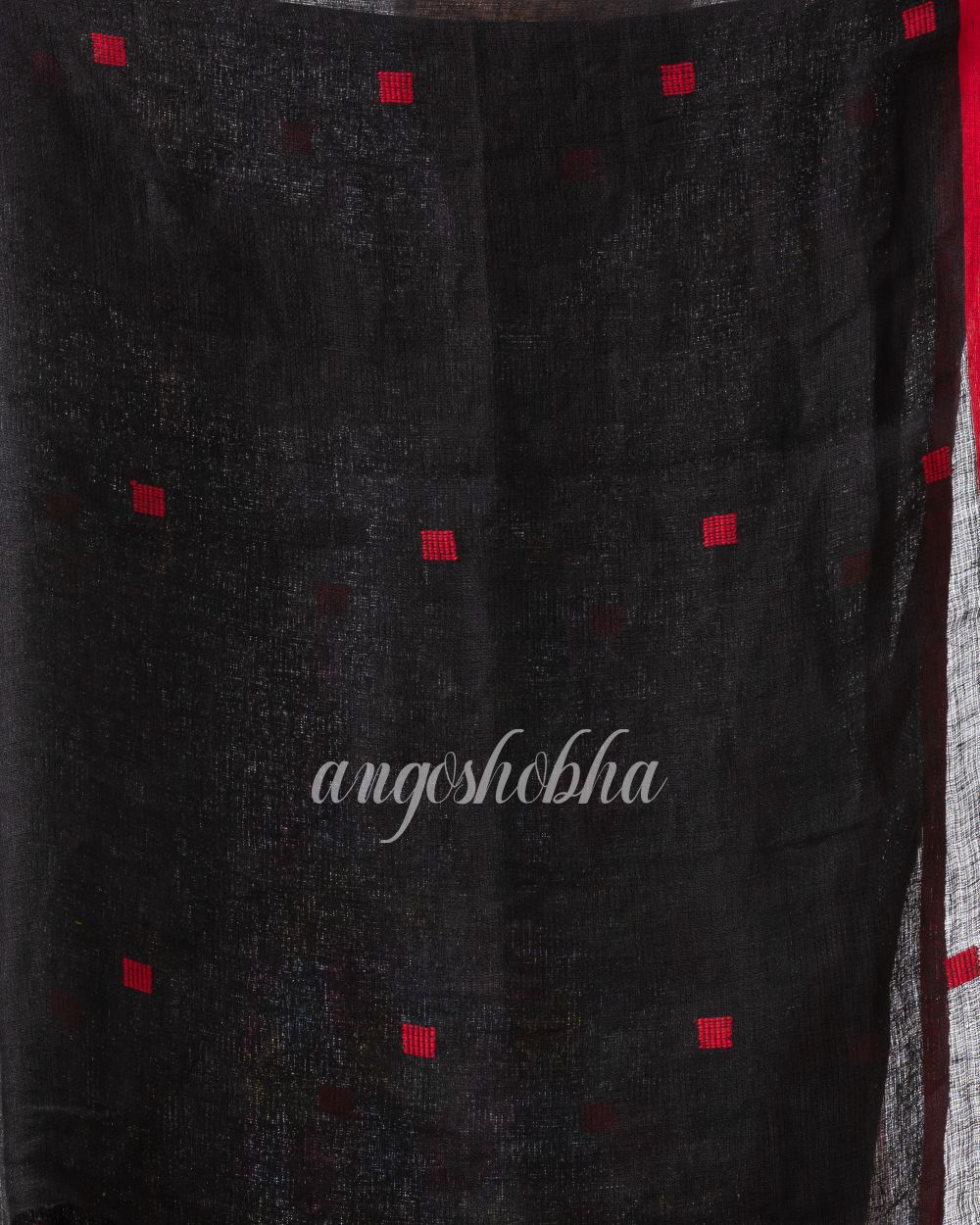 Black Traditional Handloom Linen Jamdani Saree angoshobha