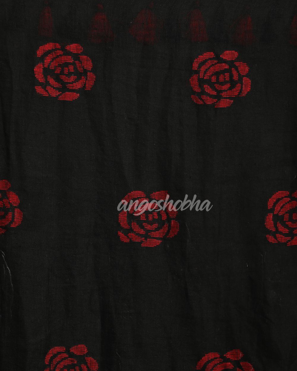 Black Traditional Handloom Linen Jamdani Saree angoshobha