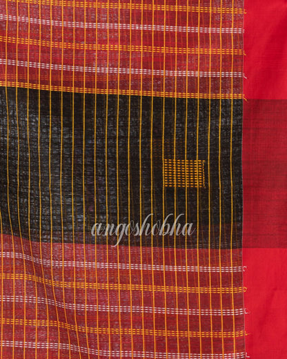 Black Yellow Cotton Blend Handloom Festive Saree angoshobha