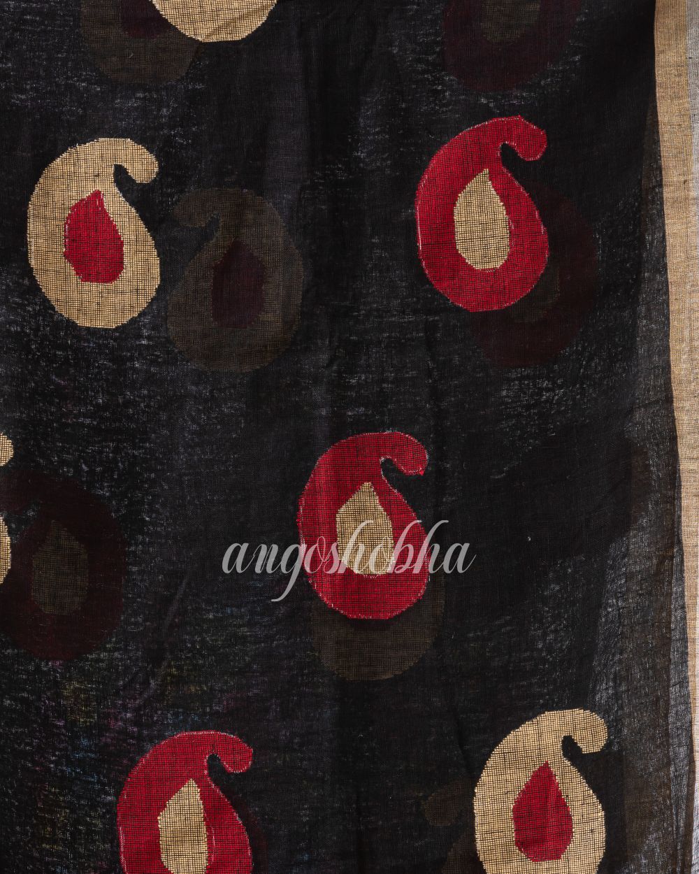 BlackTraditional Handloom Linen Jamdani Saree angoshobha