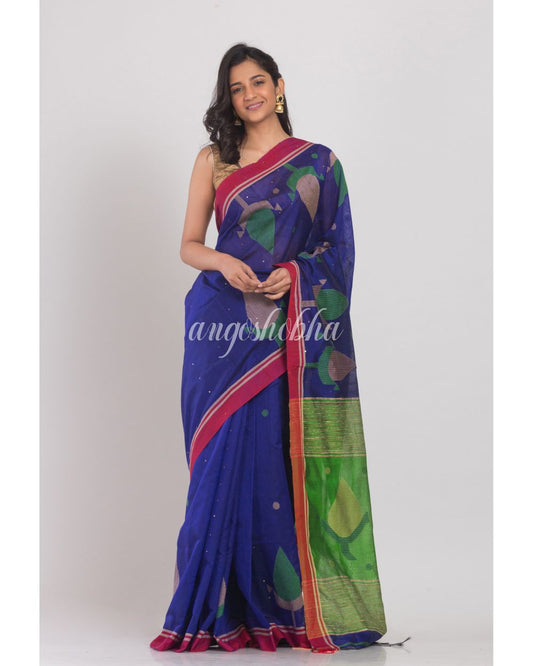 Blue Blended Cotton Jamdani Saree angoshobha