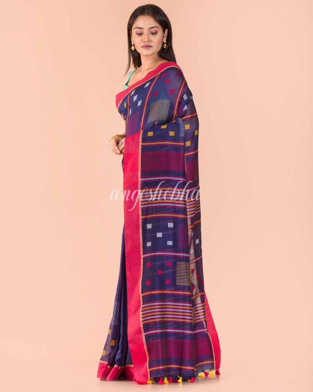 Blue Cotton Jamdani Saree angoshobha