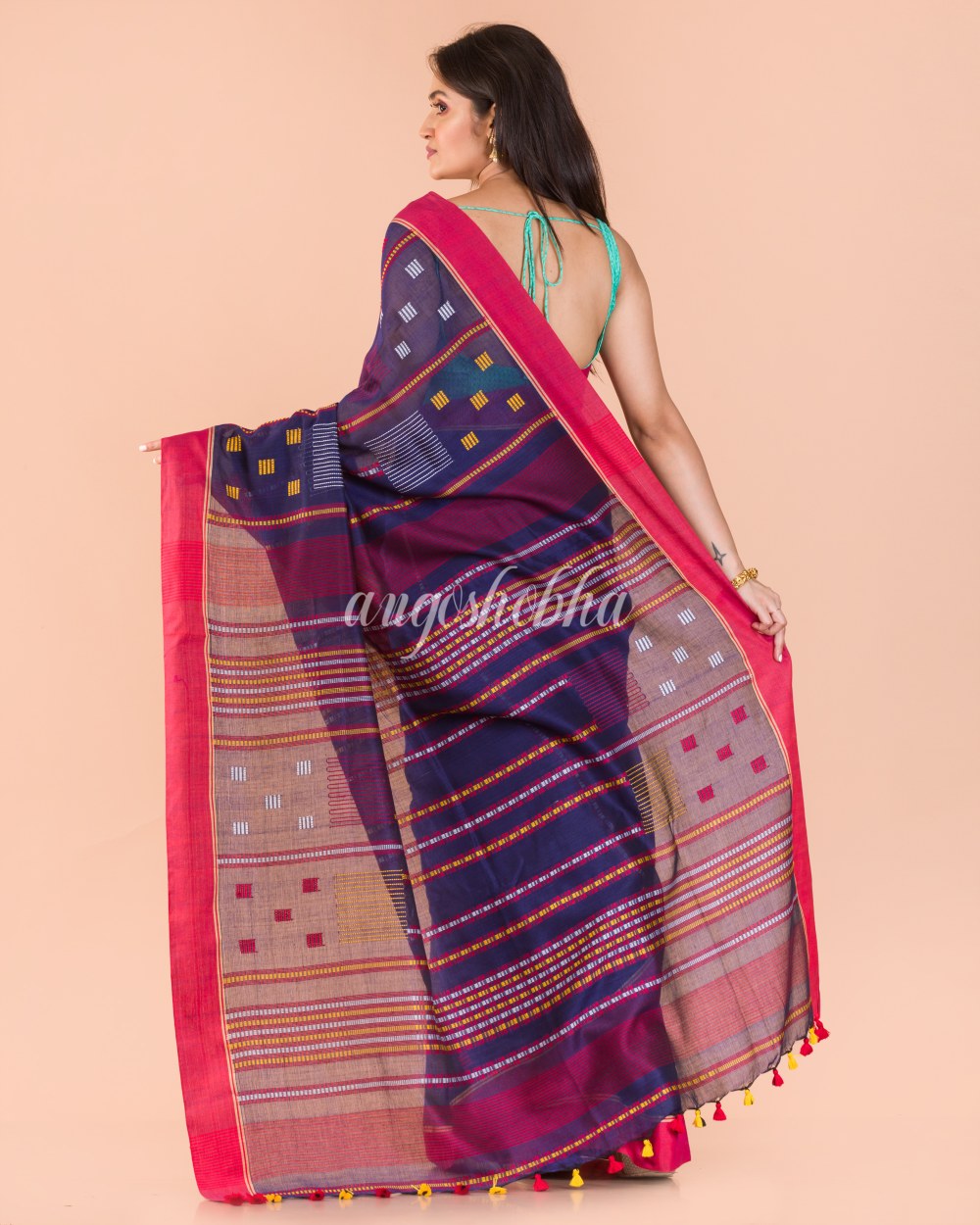 Blue Cotton Jamdani Saree angoshobha