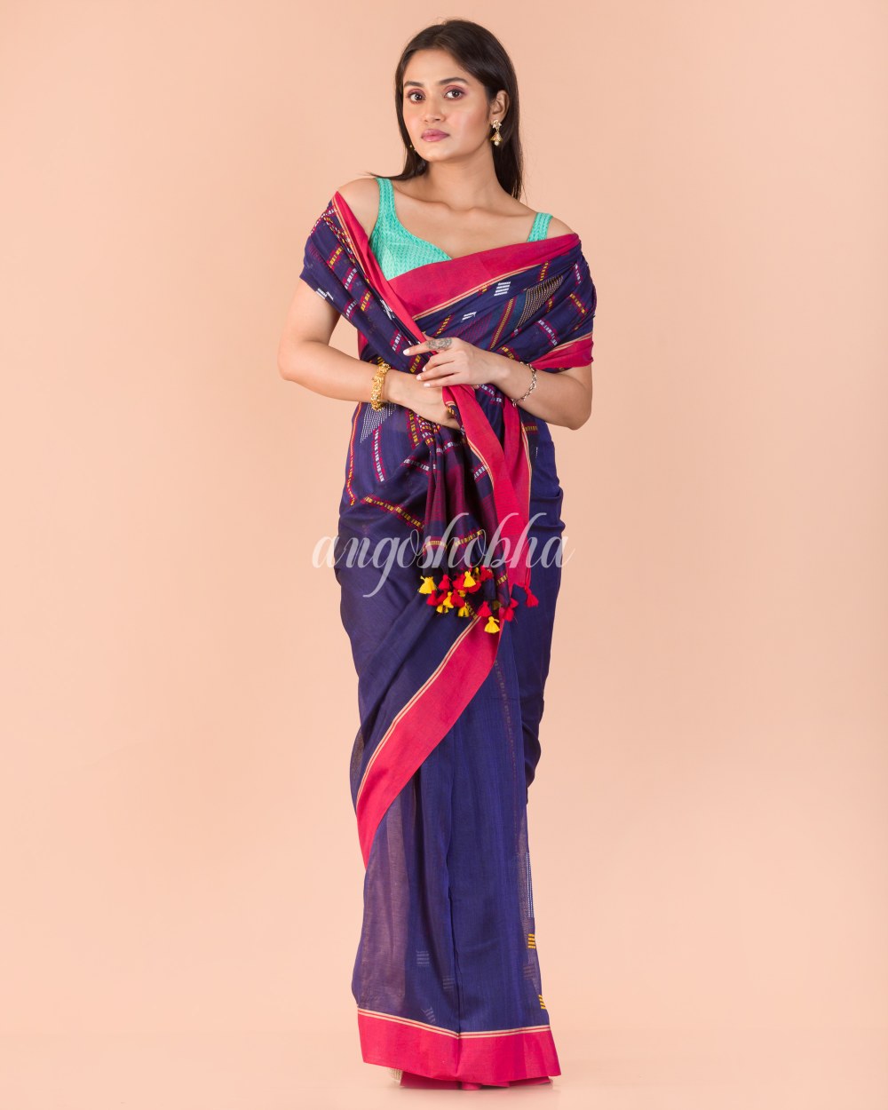 Blue Cotton Jamdani Saree angoshobha