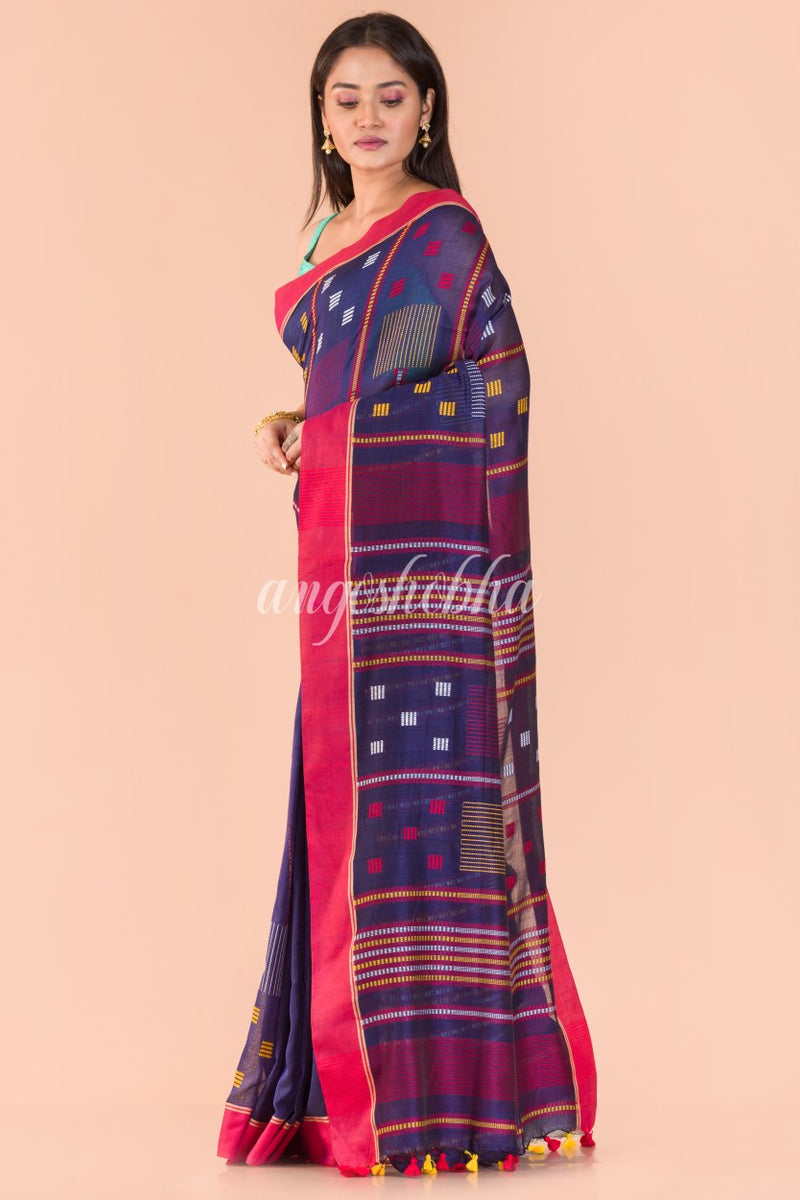 Blue Cotton Jamdani Saree