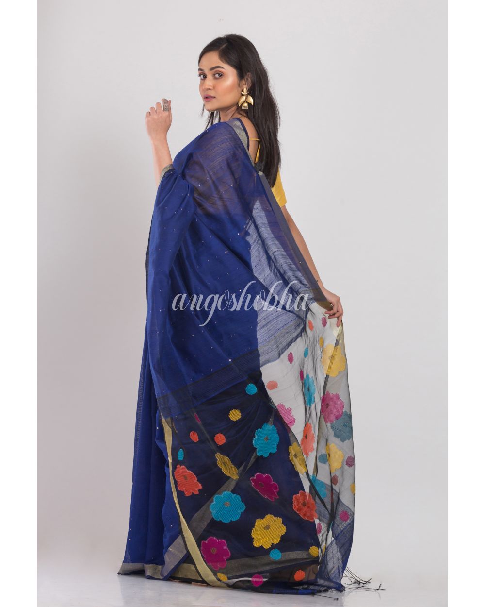 Blue Handloom Blended Cotton Saree angoshobha