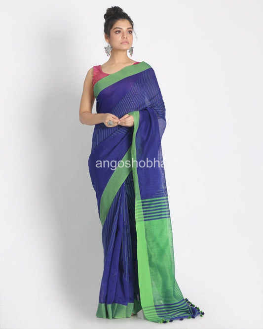 Blue Handloom Blended Cotton Saree angoshobha