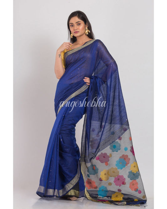 Blue Handloom Blended Cotton Saree angoshobha