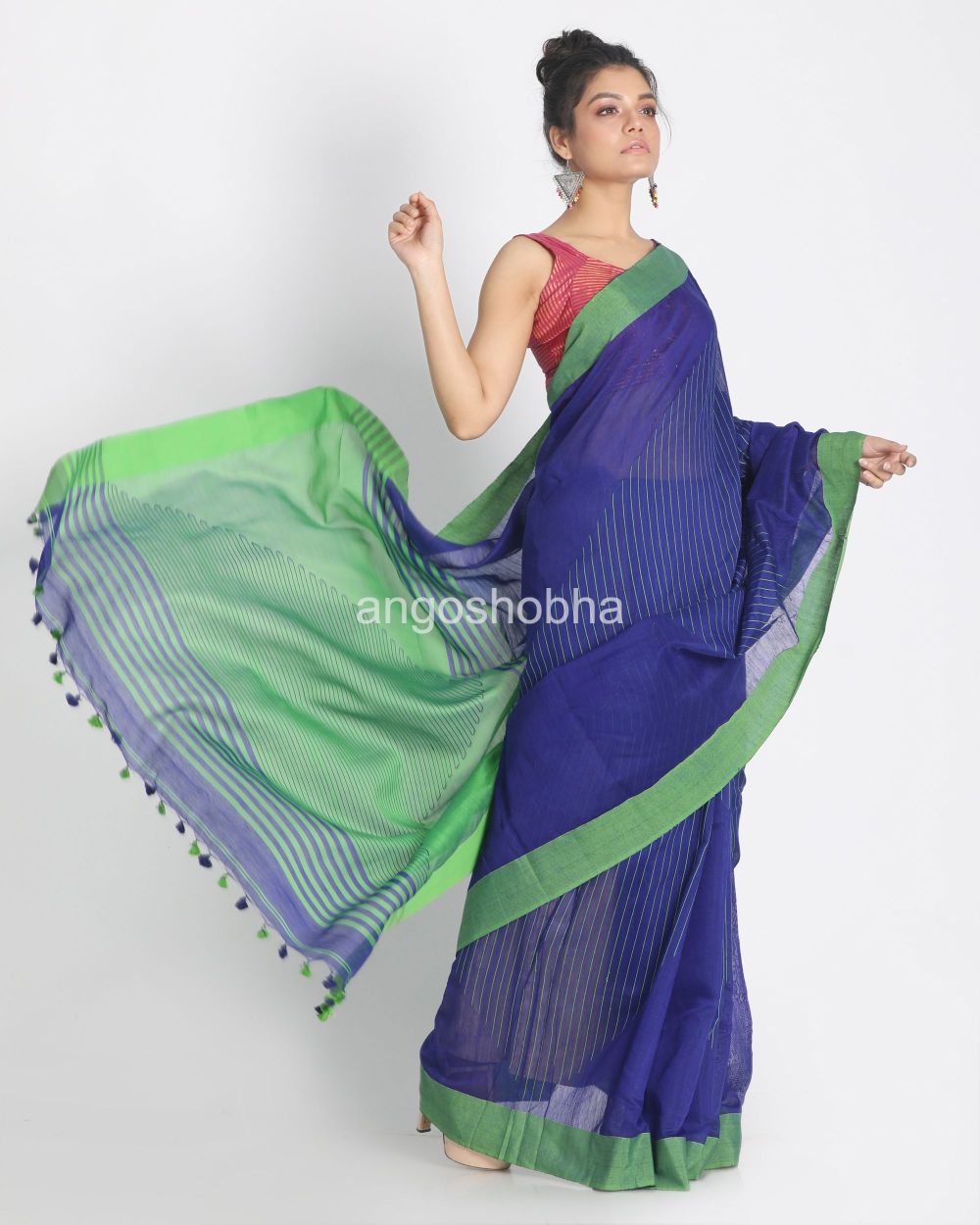 Blue Handloom Blended Cotton Saree angoshobha