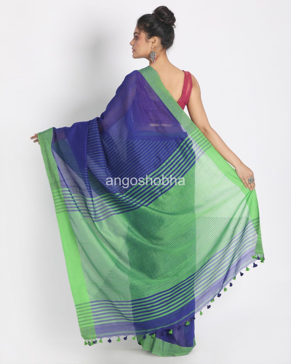 Blue Handloom Blended Cotton Saree angoshobha