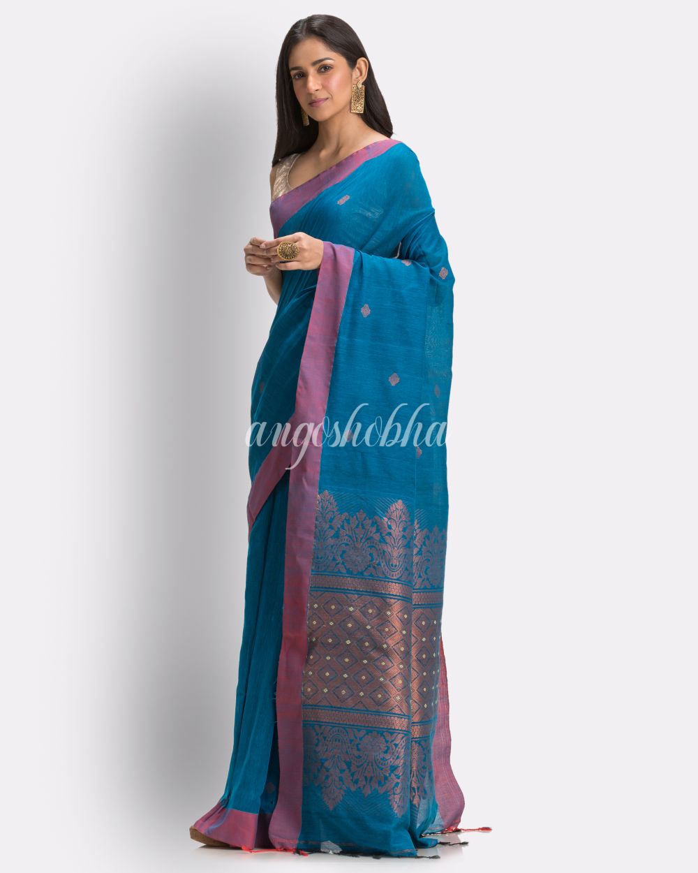 Blue Handloom Cotton Saree angoshobha