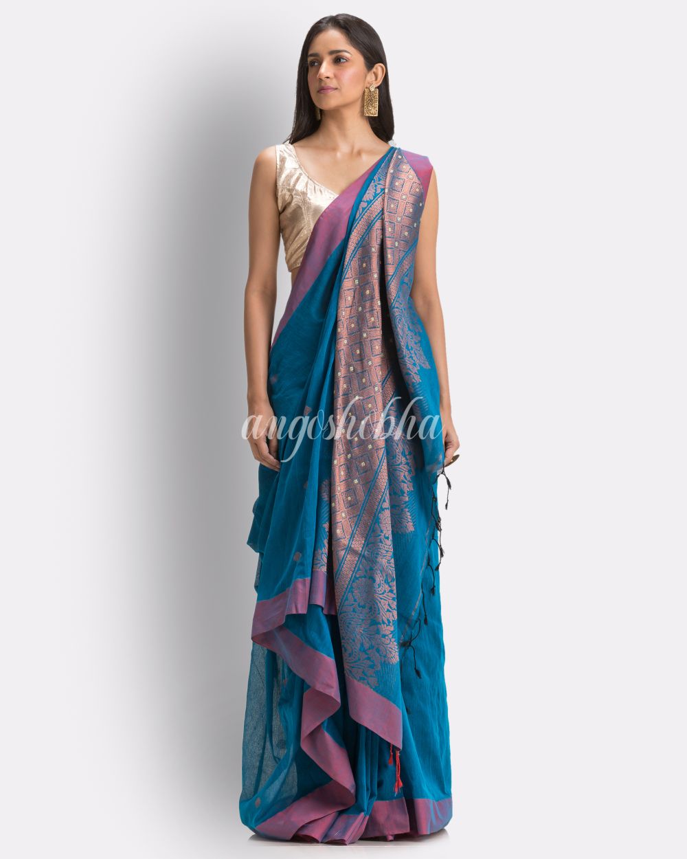 Blue Handloom Cotton Saree angoshobha