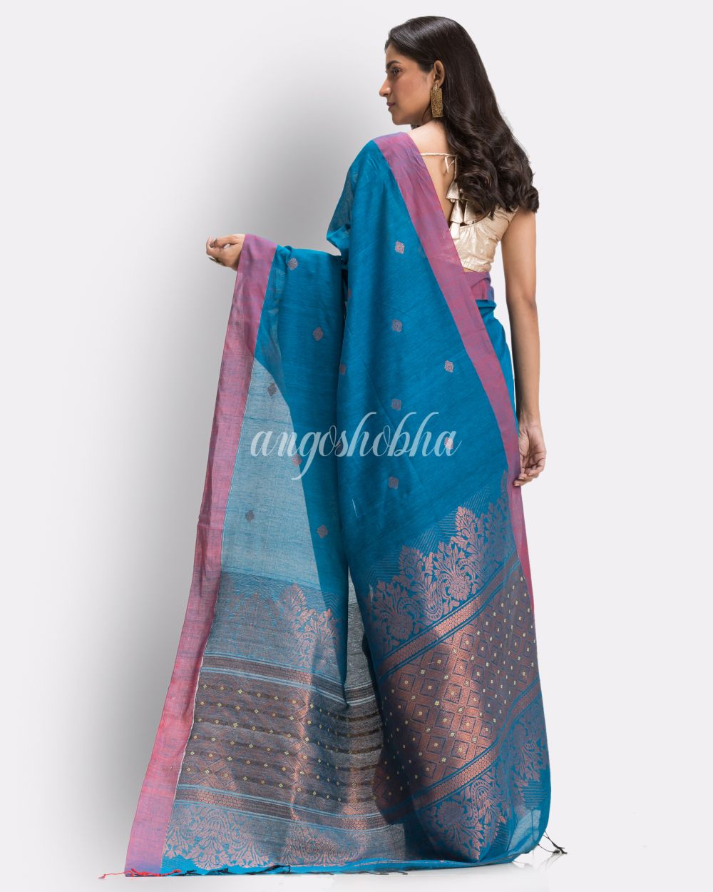 Blue Handloom Cotton Saree angoshobha