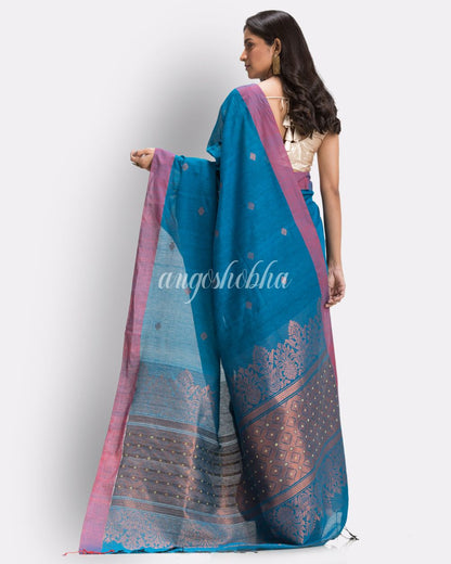 Blue Handloom Cotton Saree angoshobha