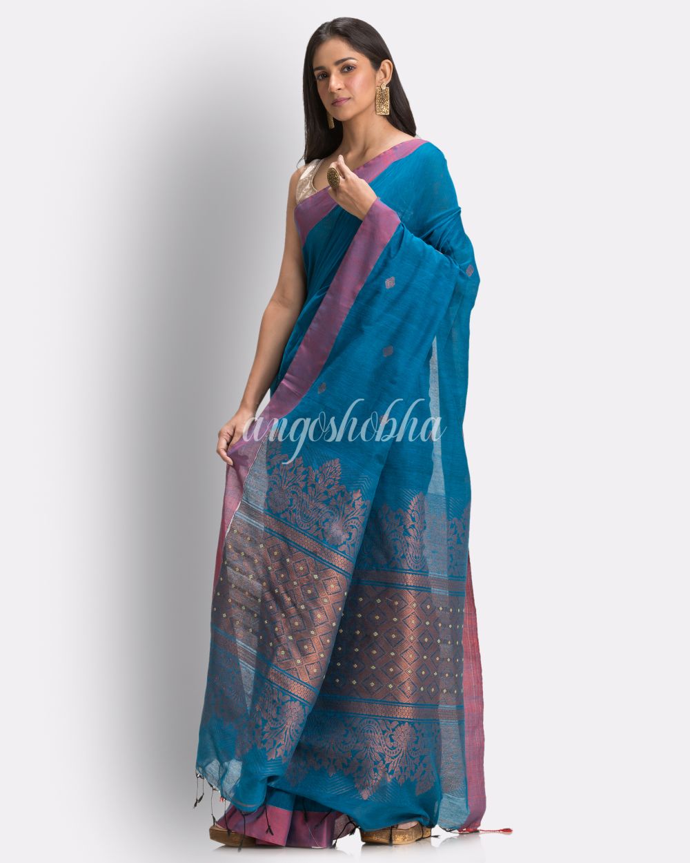 Blue Handloom Cotton Saree angoshobha