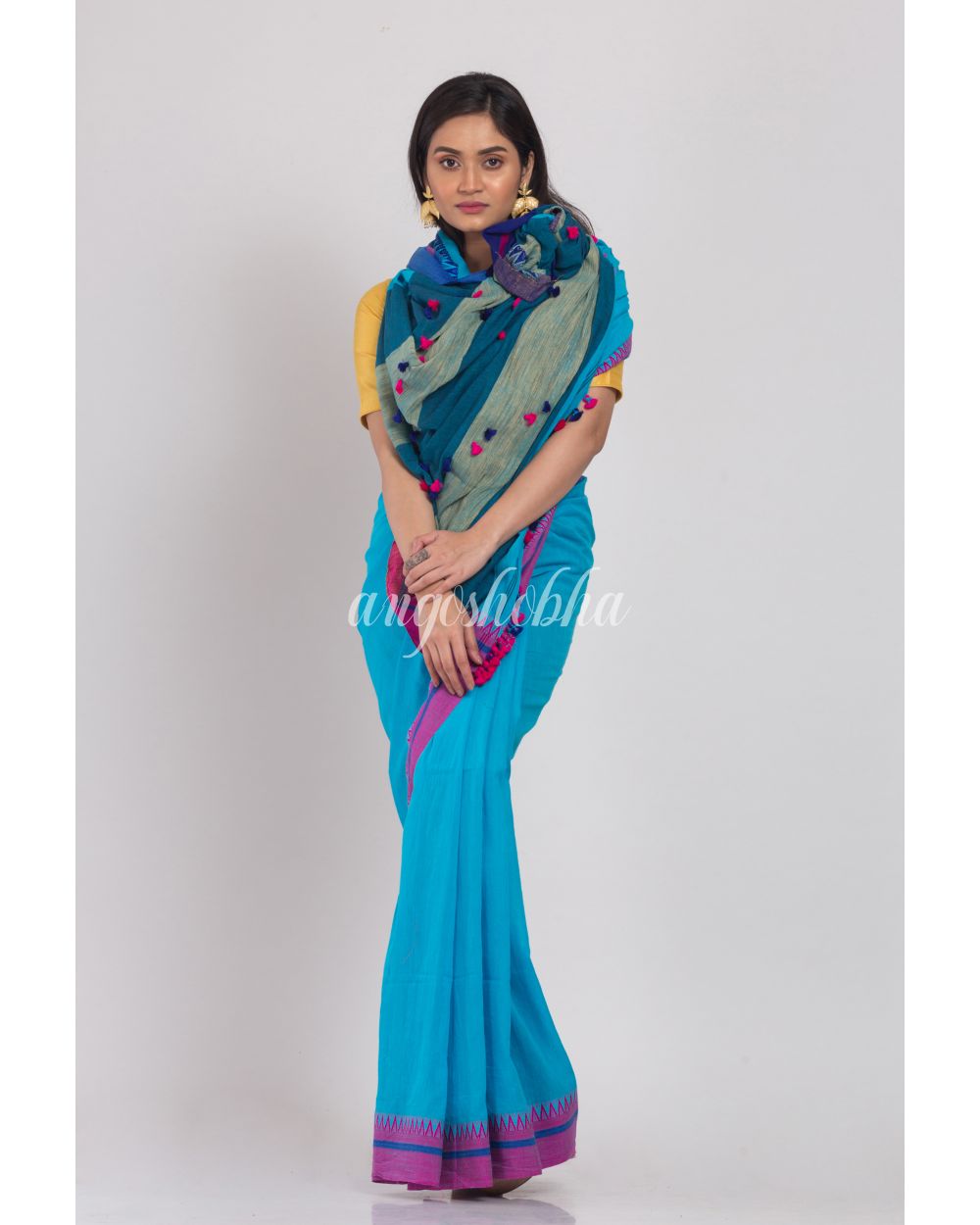 Blue Handloom Cotton Saree angoshobha