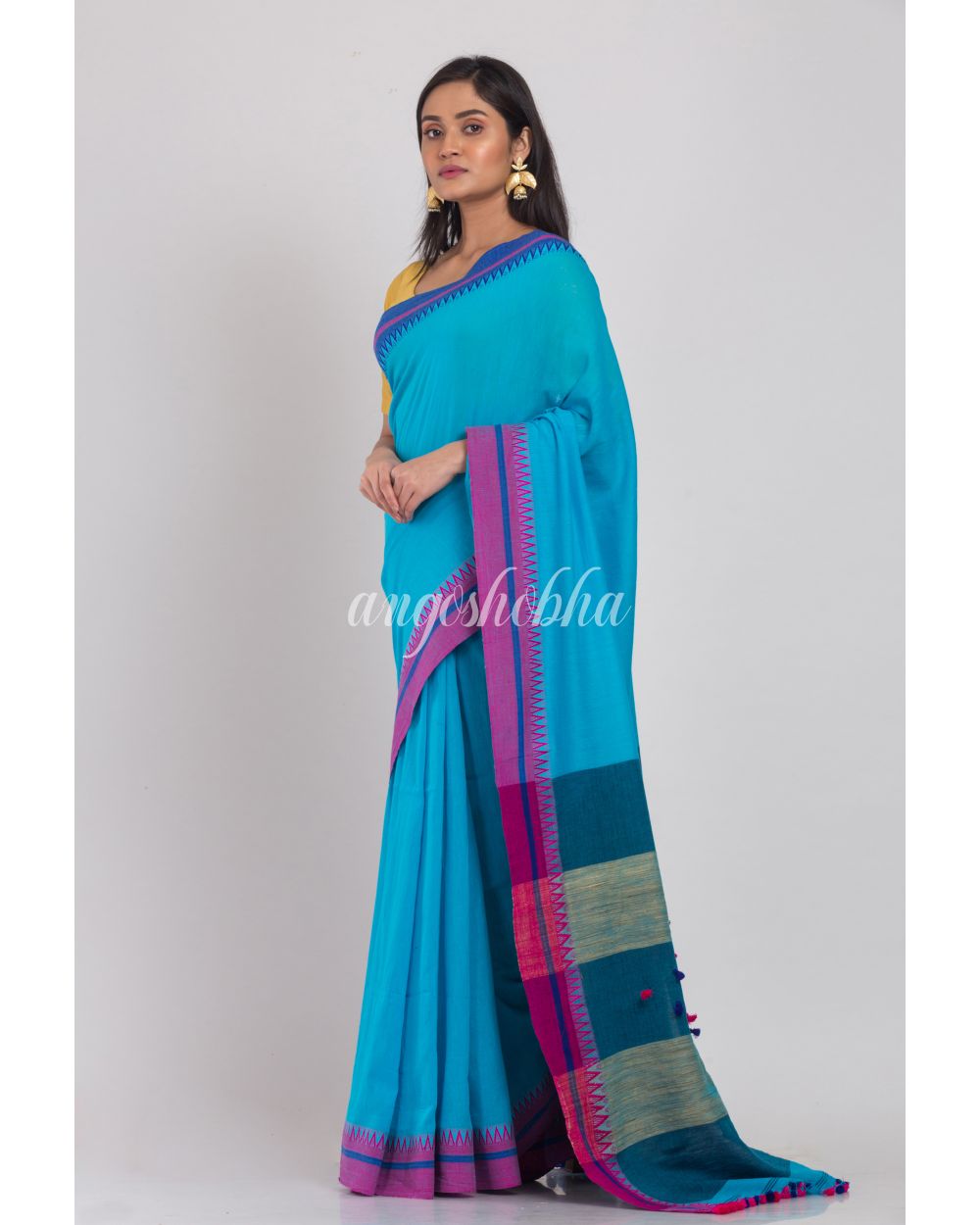 Blue Handloom Cotton Saree angoshobha