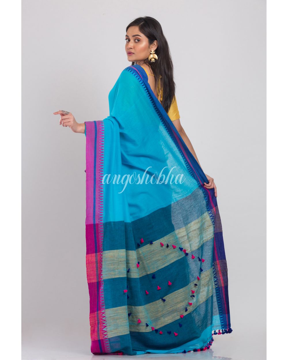 Blue Handloom Cotton Saree angoshobha