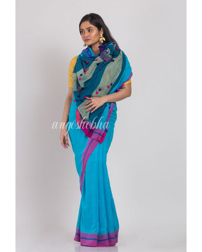 Blue Handloom Cotton Saree angoshobha