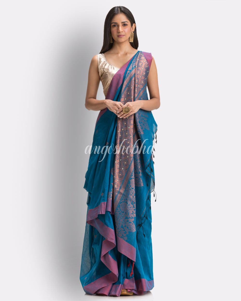 Blue Handloom Cotton Saree angoshobha